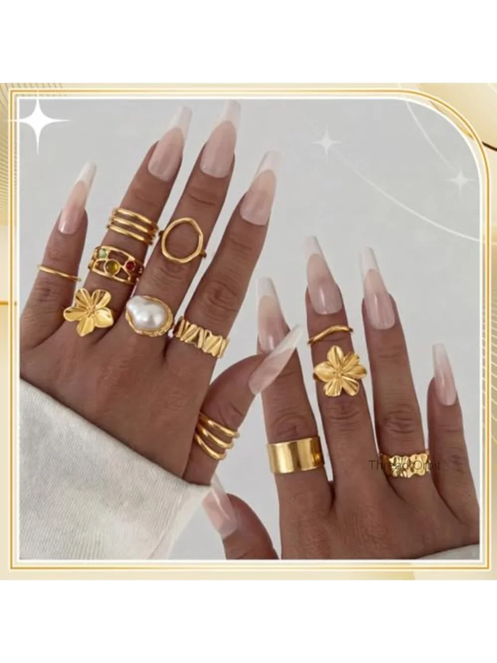 20 Gold Plated Adjustable Stacking Rings Set Open Chunky Statement Knuckle Rings